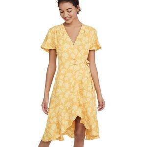 Joie Amelian Floral wrap ruffle dress in “citrus” color